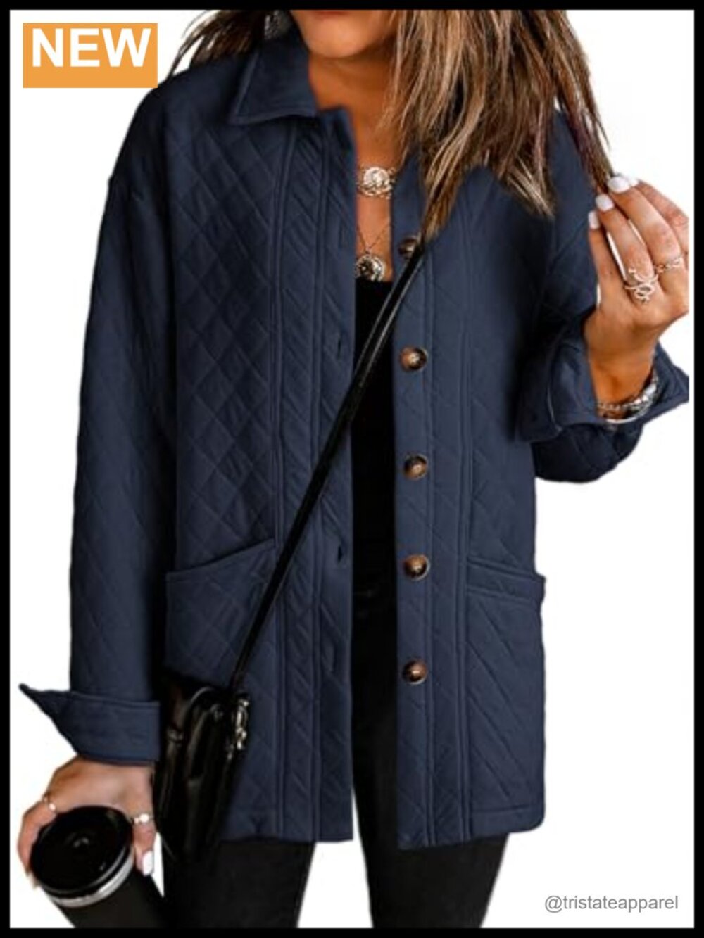 Quilted Button Down Collared Long Sleeve Shacket Coat with Pockets